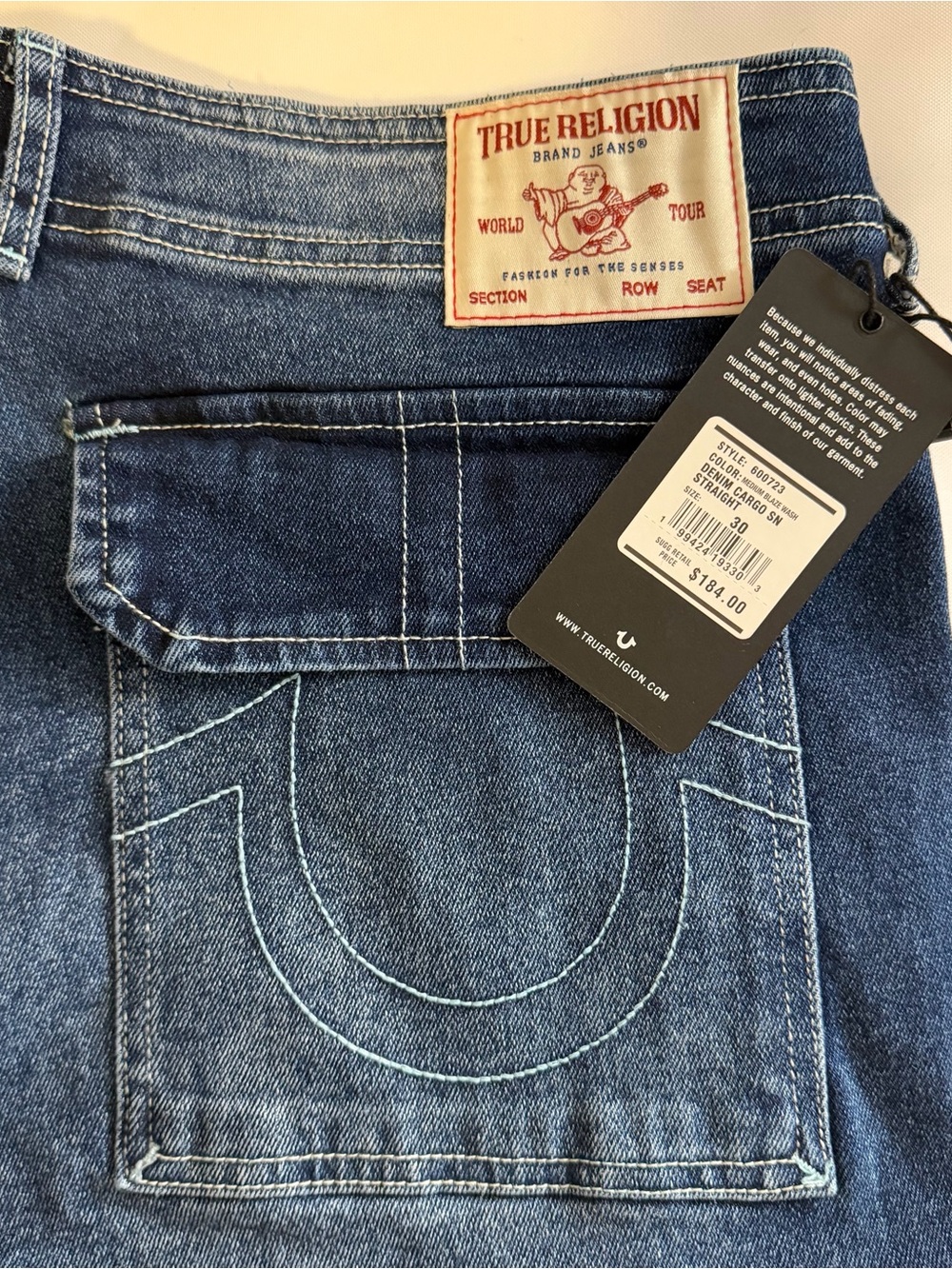 True Religion Women's Blue Denim Straight Leg Jeans with Signature Pocket